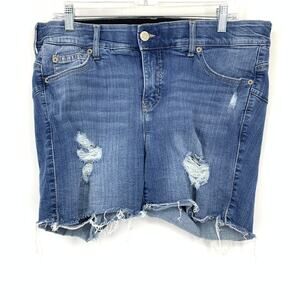 Torrid Distressed Denim Midi Shorts Womens Size 14 Cut Off Stretch